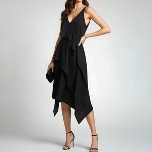 C/MEO Collective Waiting for You Waterfall Midi Dress Black S NWT